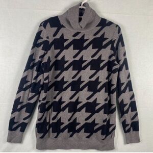 Ann Taylor | Women’s Medium Houndstooth Design Turtleneck‎ Sweater | Grey, Black